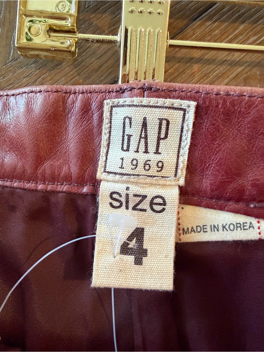 GAP vintage Burgundy Leather Button-Front A-Line Skirt - Picture 3 of 5
